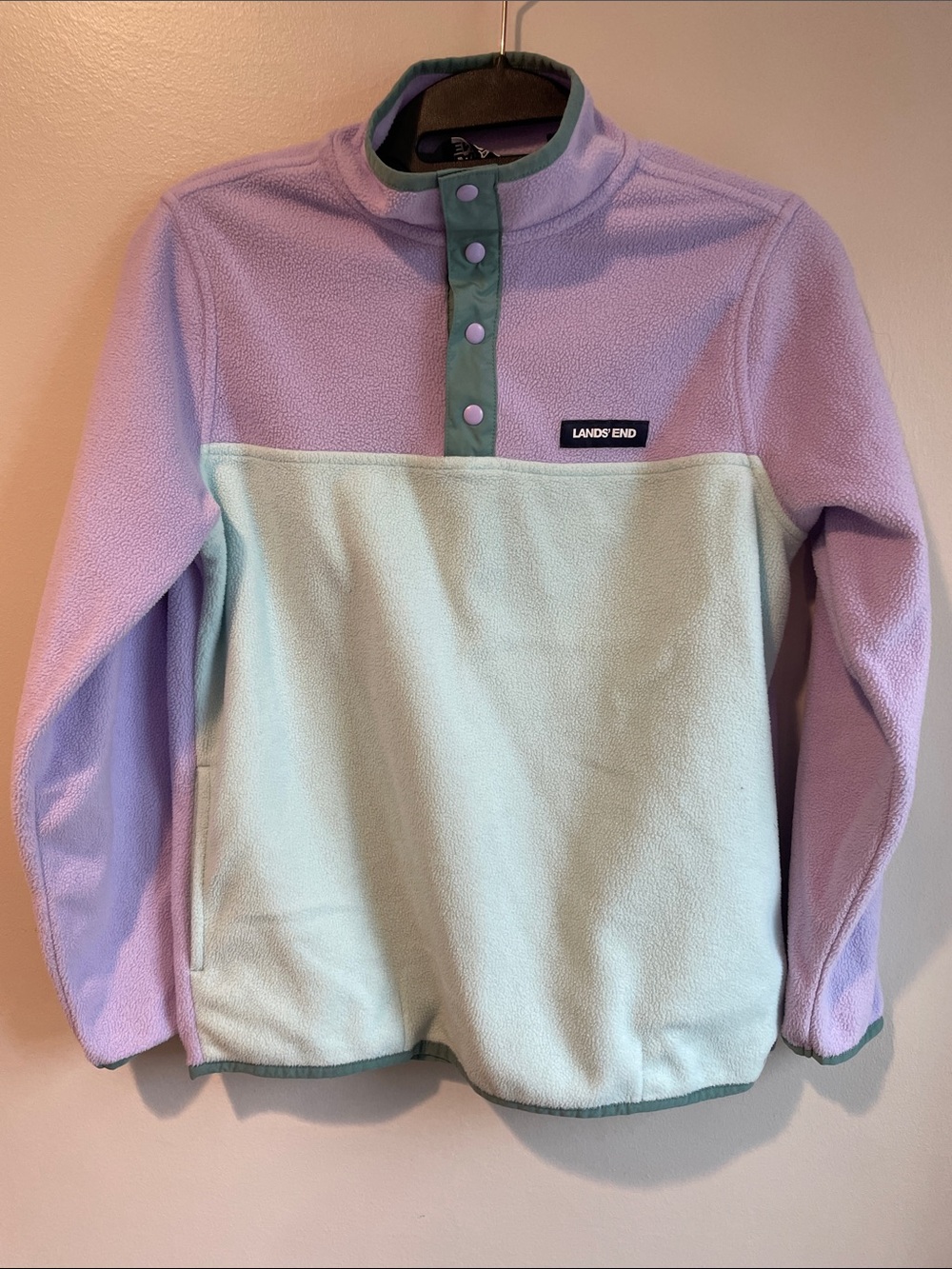 Lands' End Two-Tone Lavender and Mint Fleece Snap Pullover